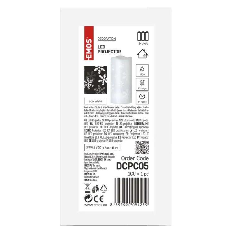 Božični LED projektor snežinke, 3x AAA, notranji, hladna bela