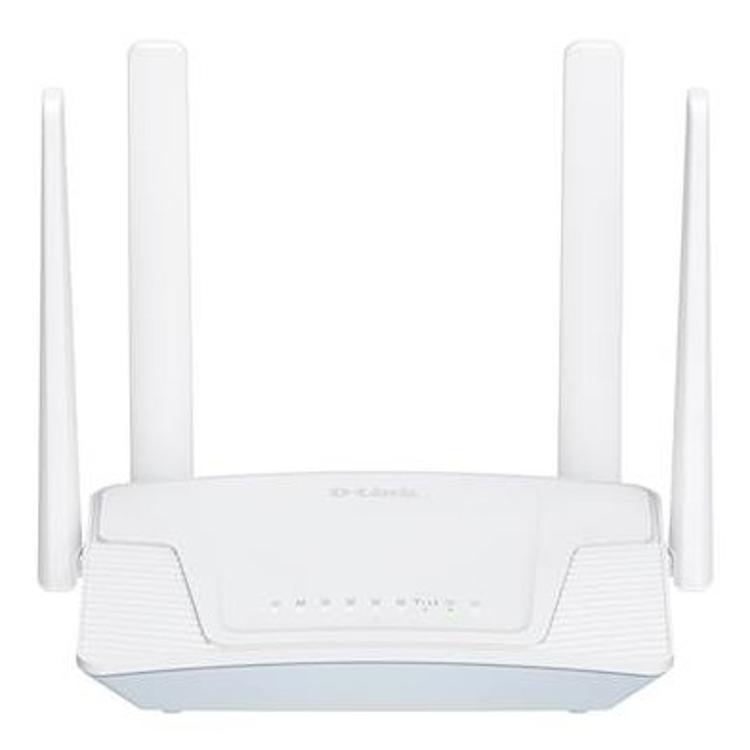 Sprednji pogled na D‑Link 4G LTE pametni usmerjevalnik G403CE z belim ohišjem, štirimi zunanjimi antenami in LED indikatorji stanja na sprednji strani. Pošljite povratne informacije o storitvi BizChat