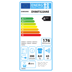 Sušilni stroj Samsung DV80T5220AE/S7, 9 kg, A+++, inverter, toplotna črpalka