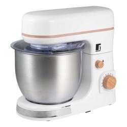 Kuhinjski mešalnik z inox posodo in lesenimi gumbi v beli barvi