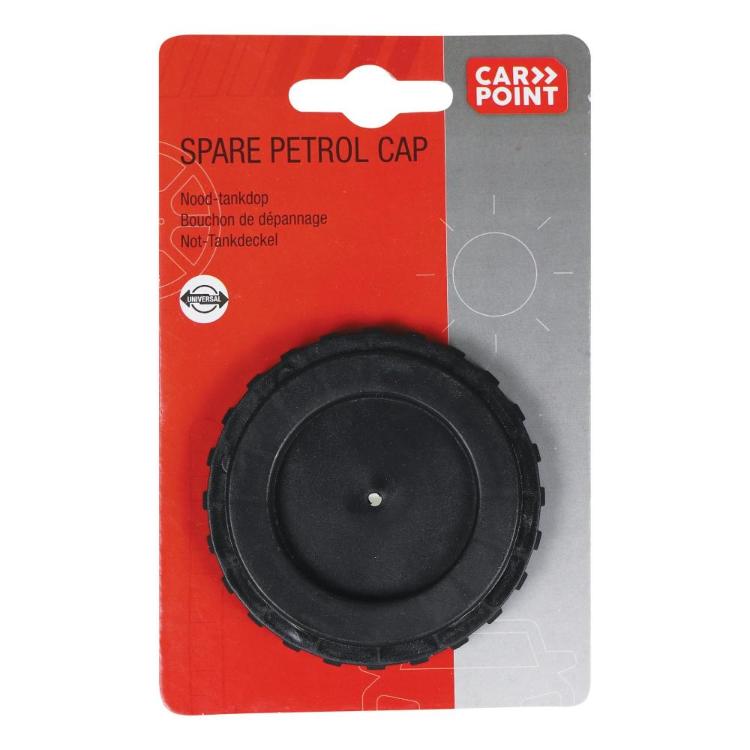 Embalaža univerzalnega rezervnega pokrova rezervoarja Carpoint z oznako "Spare Petrol Cap".