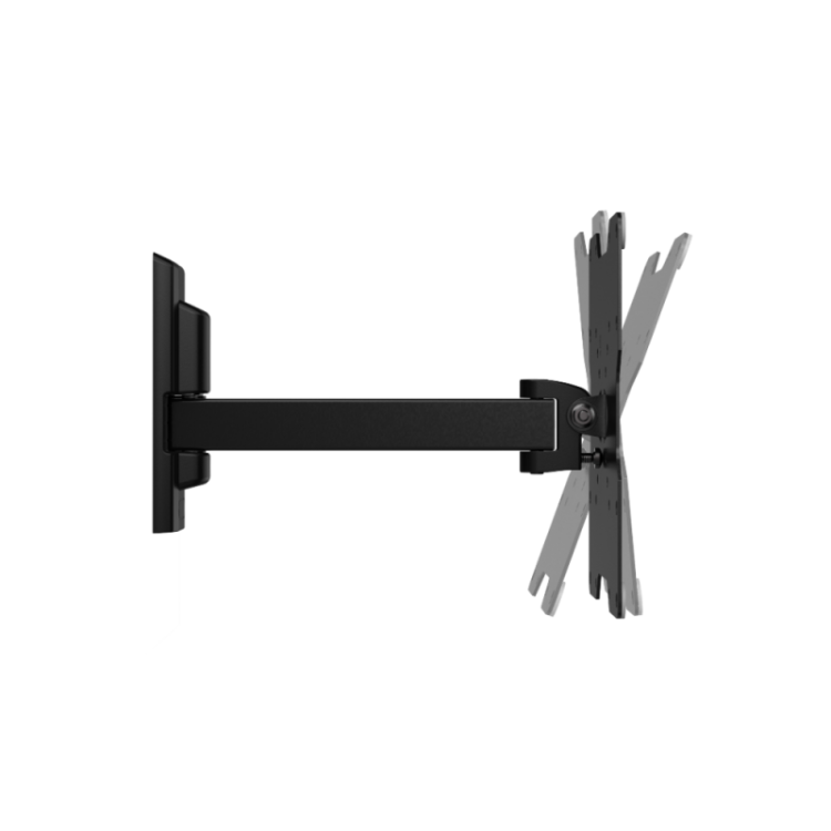 Meliconi stenski nosilec za TV, črn, stranski pogled z iztegnjeno roko