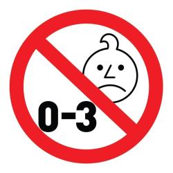 Opozorilni simbol prepovedi za otroke od 0 do 3 let zaradi majhnih delov.