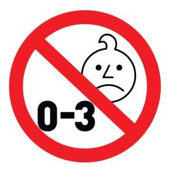 Opozorilni znak "0–3", ki označuje, da izdelek ni primeren za otroke, mlajše od 3 let.