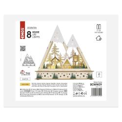 Lesena božična pokrajina LED, 23,5 cm, 2x AA, notranja, topla bela