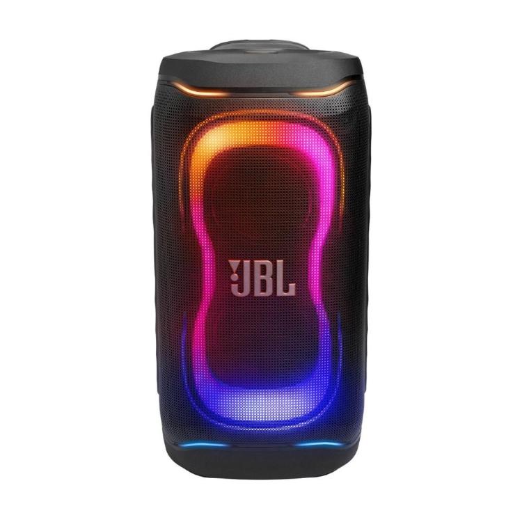 JBL PartyBox 130 spredaj z dinamičnimi LED svetlobnimi učinki okoli zvočnikov.