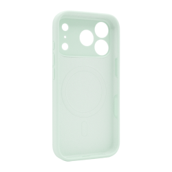 Mint silikonski ovitek N‑Soft Magnetic za iPhone 17 Pro Max z vgrajenim MagSafe magnetnim obročem in natančnimi izrezi za kamere.