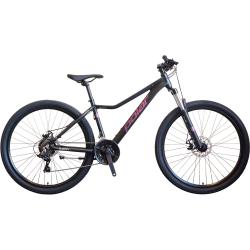 Polar Mirage Sport Lady L: črno gorsko kolo z aluminijastim okvirjem, sprednjim vzmetenjem in disk zavorami, velikost L