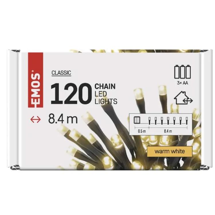 Božična veriga, LED, 8,4 m, 3x AA, zunanja in notranja, topla bela