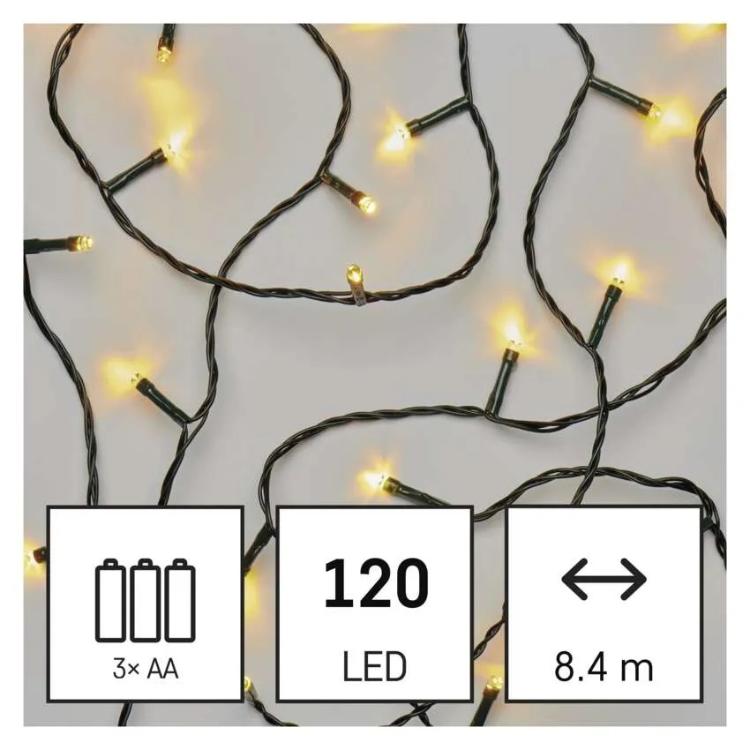 Božična veriga, LED, 8,4 m, 3x AA, zunanja in notranja, topla bela