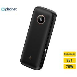 Črna prenosna baterija PMPB2070 z digitalnim zaslonom kapacitete, 20.000 mAh in 70 W.