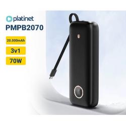 Prenosna baterija Platinet PMPB2070, 20.000 mAh, 70 W, s pritrjenim kablom USB-C.