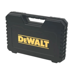 Zaprti kovček DeWalt za shranjevanje nastavkov, črn z rumenim logotipom.
