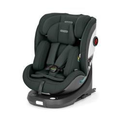 Otroški avtosedež temno zelene barve z oblazinjenim sedežem in vgrajeno ISOFIX bazo, pogled spredaj