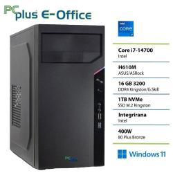 Namizni računalnik PCplus E-Office z Intel Core i7-14700 procesorjem, 16 GB DDR4 pomnilnika in 1 TB NVMe SSD diskom zagotavlja visoko zmogljivost za poslovno delo, večopravilnost in vsakodnevno uporabo.