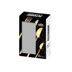 Embalaža zlatega jedilnega pribora SARA, 24-delni komplet iz nerjavečega jekla.