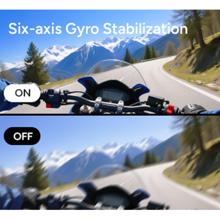 SJCAM akcijska kamera v črni barvi, prikazana s 6-osno žiroskopsko stabilizacijo slike za bolj gladke in manj tresoče videoposnetke.