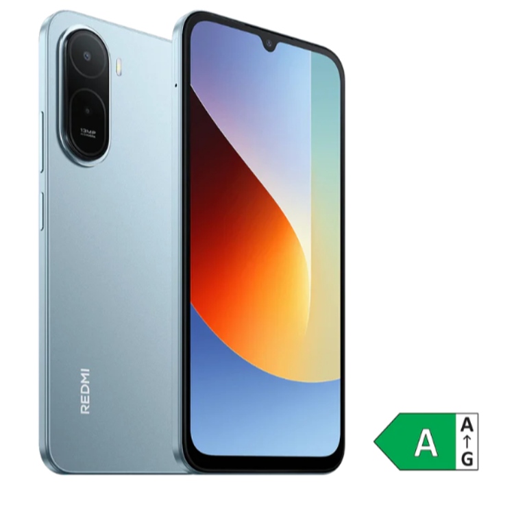 Pametni telefon Redmi A7 Pro v mist blue ohišju, prikaz spredaj in zadaj, velik zaslon z zarezo ter dvojna kamera 13 MP.