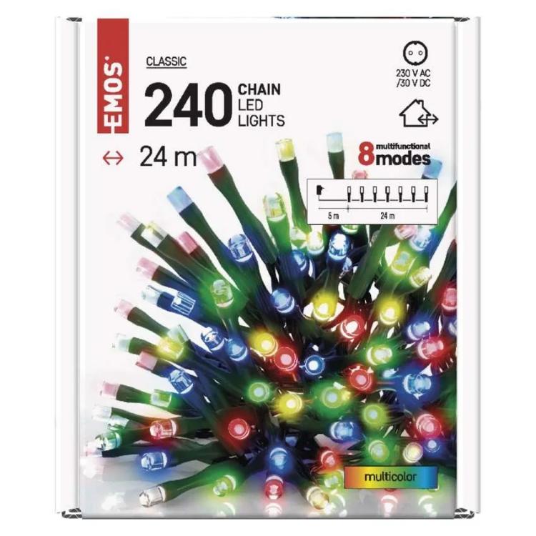 Božična veriga Emos, LED, 24 m, zunanja in notranja, večbarvna