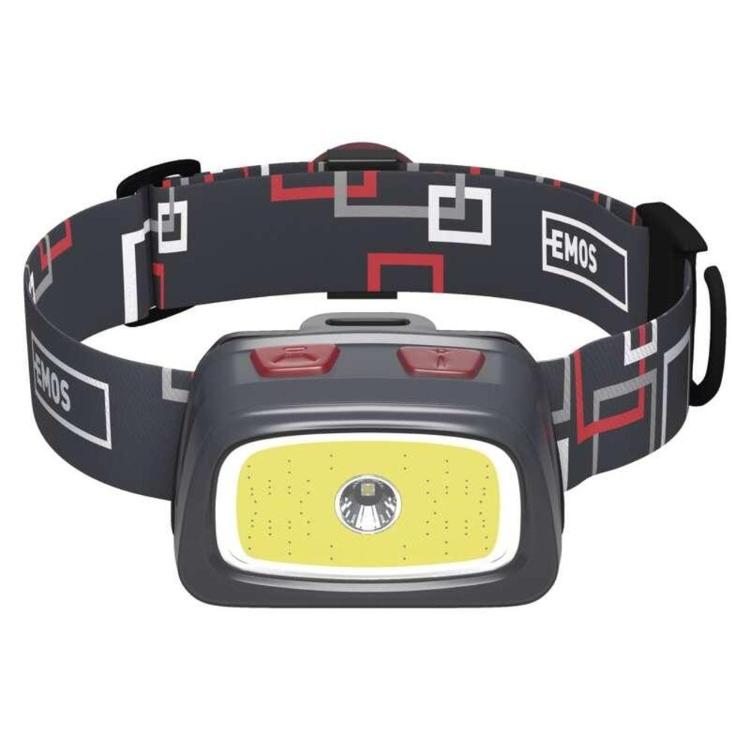 Naglavna LED svetilka Emos COB+CREE 3×AAA, 330 lm, 65m