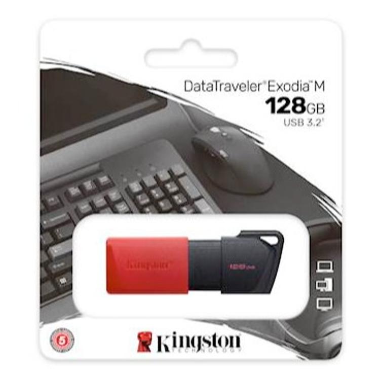 USB ključ Kingston 128GB DT, Exodia M, 3.2 Gen1, črno rdeč, drsni priključek