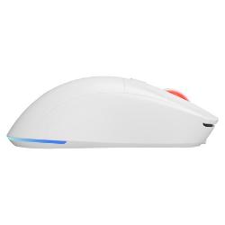 GENESIS ZIRCON XIII bela gaming miška, levi stranski profil z RGB osvetlitvijo zadnjega roba