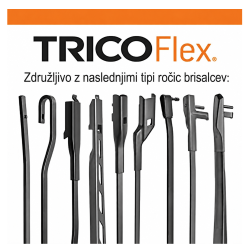 Prikaz združljivosti brisalca Trico Flex z različnimi tipi ročic brisalcev.