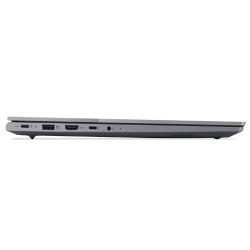 Poslovni prenosnik Lenovo ThinkBook z elegantnim sivim dizajnom, ozkimi robovi zaslona in sodobno povezljivostjo združuje mobilnost, produktivnost in profesionalen videz.