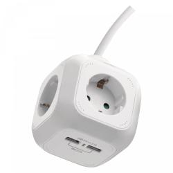 Podaljšek Emos kocka 1,9 m / 4 vtičnice / beli / PVC / z USB / 1,5 mm2