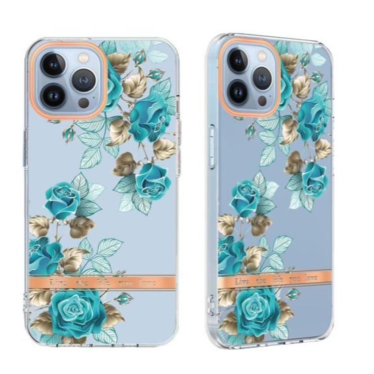 Gumiran ovitek (TPUP) za Apple iPhone 14 Pro, flowers, moder