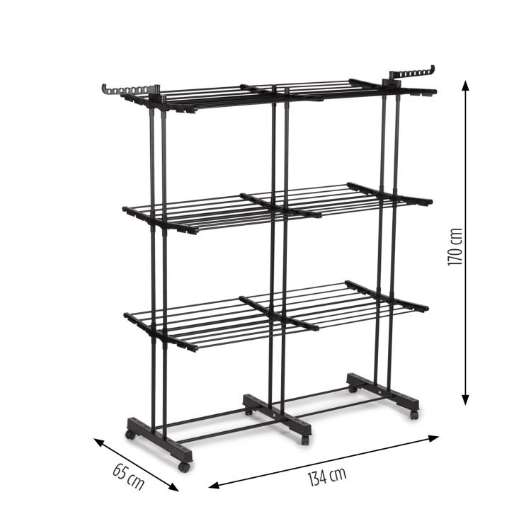 VertyDry Duo stojalo za sušenje perila – mere stojala 170 × 134 × 65 cm v raztegnjenem položaju.