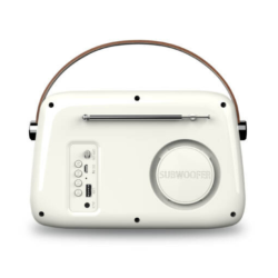 Zadnja stran radia Sogo z zložljivo anteno in priključki