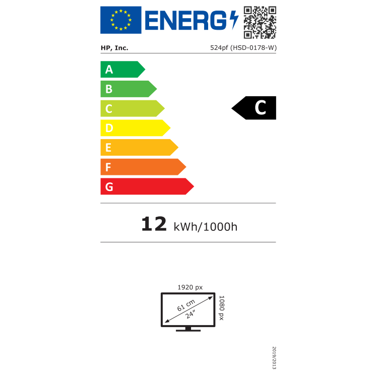 Energijska nalepka EU za HP monitor 524pf z energijskim razredom C in porabo 12 kWh/1000 h.
