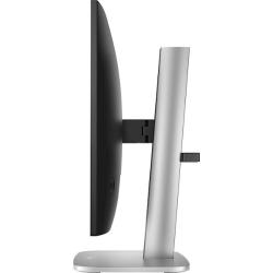 Pogled z druge strani na HP monitor, ki prikazuje nastavljivo stojalo in tanek dizajn.