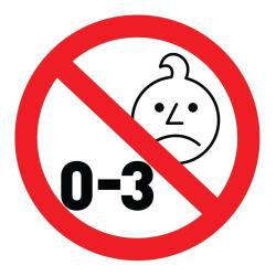 Opozorilni simbol prepovedi za otroke od 0 do 3 let zaradi majhnih delov.