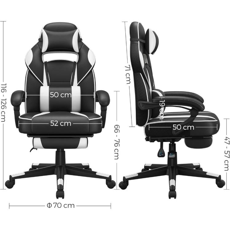Gaming stol Songmics OBG73BW, črno-bel