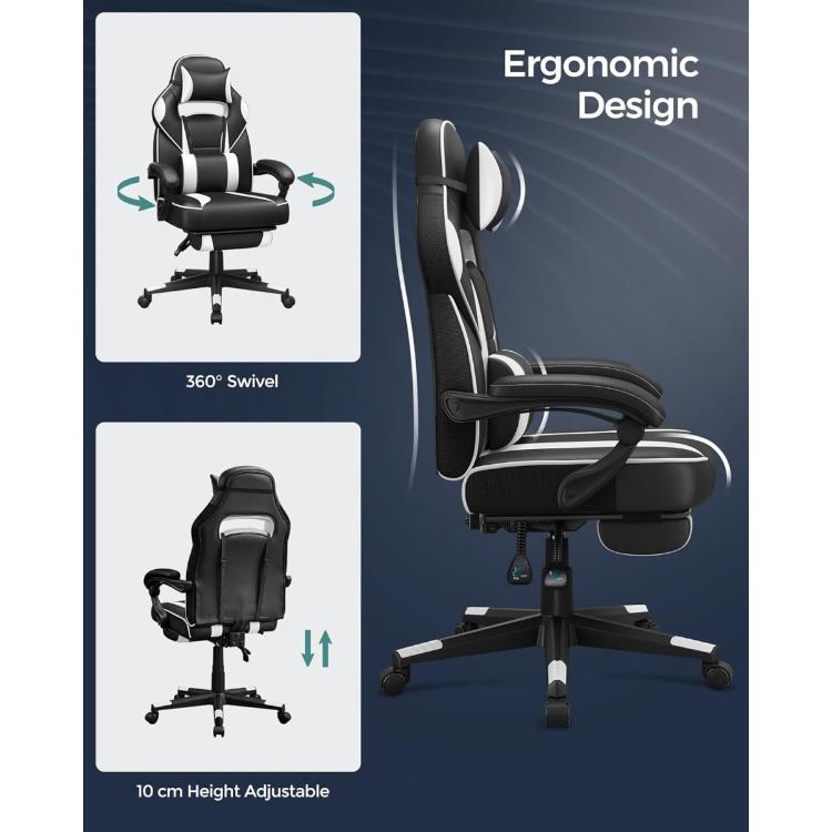 Gaming stol Songmics OBG73BW, črno-bel