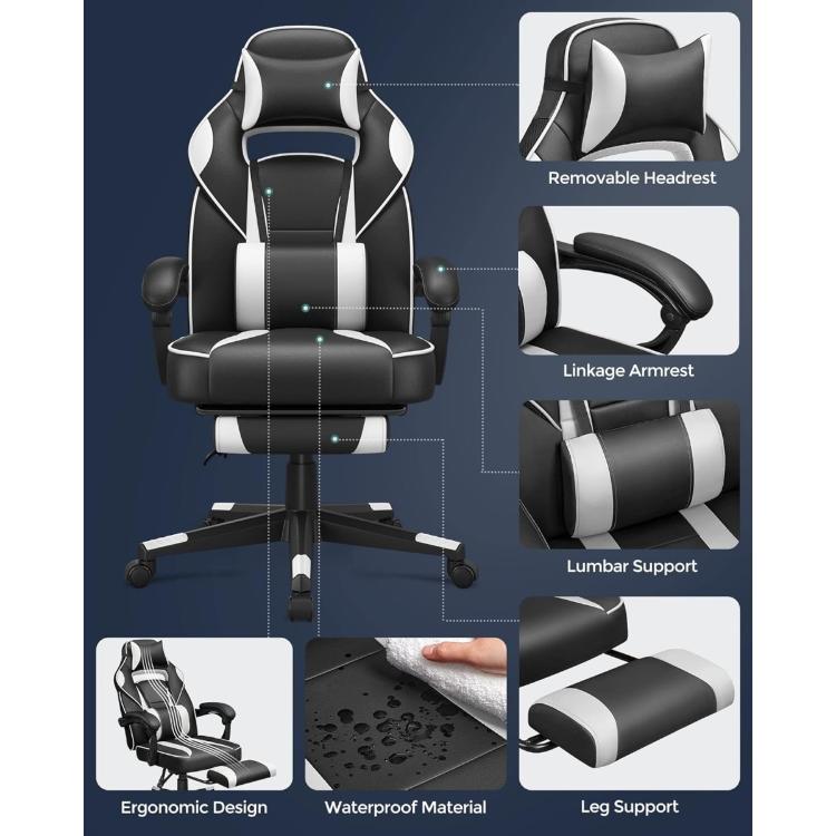 Gaming stol Songmics OBG73BW, črno-bel