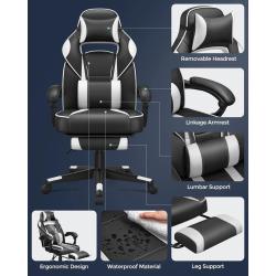 Gaming stol Songmics OBG73BW, črno-bel