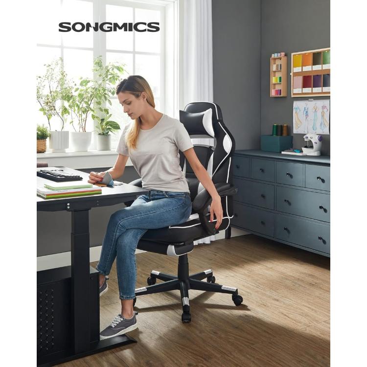Gaming stol Songmics OBG73BW, črno-bel