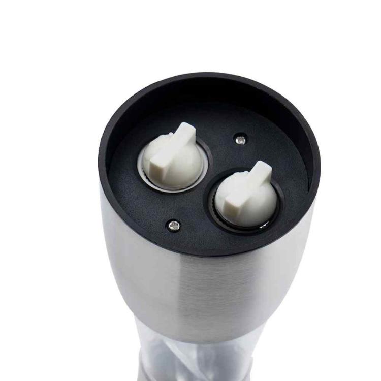 Zgornji del Cheffino mlinčka Ardea z dvojnim mehanizmom za mletje soli in popra.