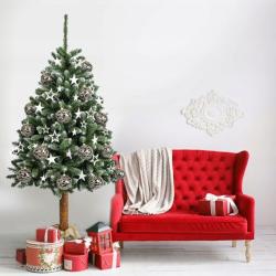 Božično novoletna smrekica-jelka, moderen izgled, višina 180 cm, lesen podstavek_2