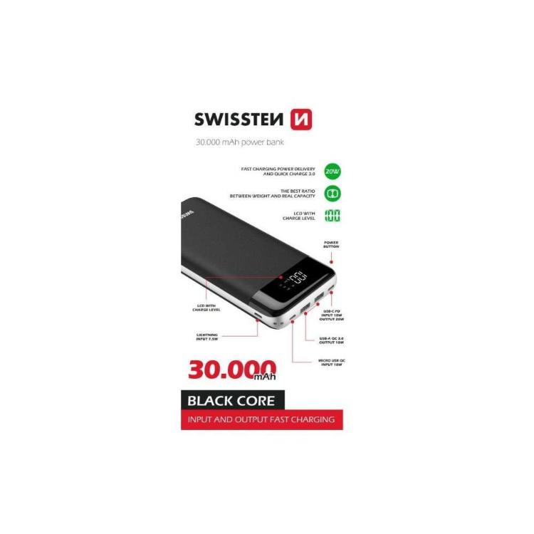 Prenosna baterija Swissten Black Core, 30000 mAh