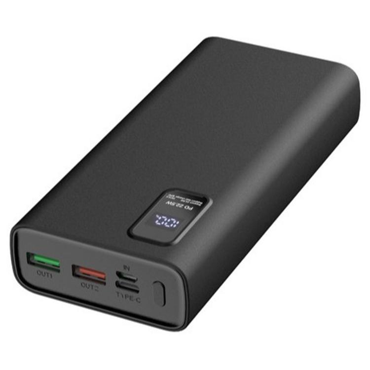 Polnilna baterija Platinet 20.000 mAh z LED prikazom napolnjenosti ter USB-A in USB-C priključki za hitro polnjenje.