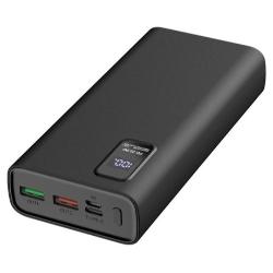 Polnilna baterija Platinet 20.000 mAh z LED prikazom napolnjenosti ter USB-A in USB-C priključki za hitro polnjenje.