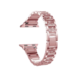 Rožnato kovinski pašček s kristalnimi detajli, moderen videz in varen zapenjalni mehanizem za Apple Watch (38/40/41).