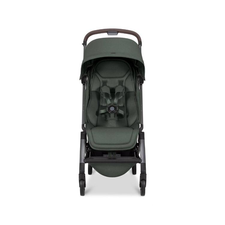 Sprednji pogled na Joolz Aer² voziček z oblazinjenim sedežem in 5‑točkovnim varnostnim pasom.