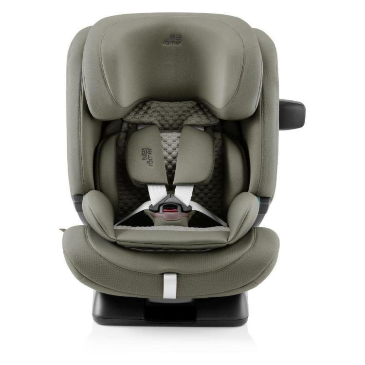 Britax Römer Advansafix Pro Lux i‑Size avtosedež v barvi Urban Olive, sprednji pogled z 5‑točkovnim varnostnim pasom.