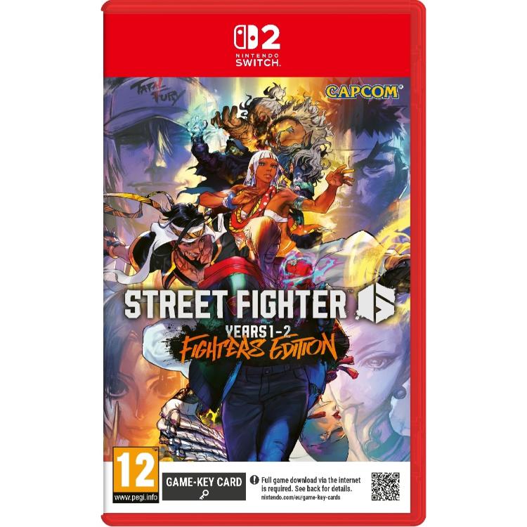Igra Street Fighter 6 Years 1-2 Fighters Edition za Nintendo Switch 2 v fizični embalaži, z več borci iz igre na ilustrirani naslovnici in oznako PEGI 12.