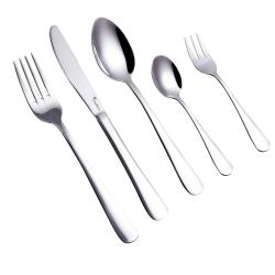 Cheffino Bianca jedilni pribor iz nerjavečega jekla, vilice, nož in žlice na belem ozadju.